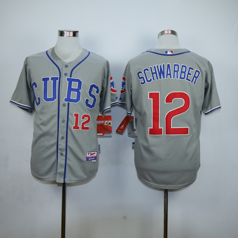 Men Chicago Cubs 12 Schwarber Grey CUBS MLB Jerseys